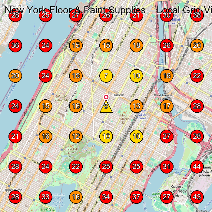 New York Floor & Paint Supplies GeoGrid visibility map for Flooring Store in Queens